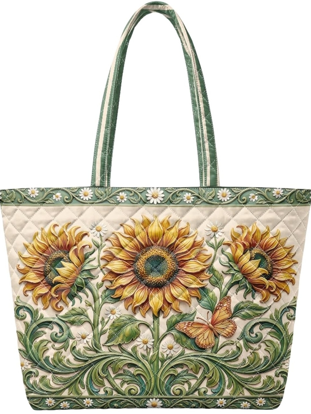 Sunflower Garden Quilted Tote Bag - Green and Yellow